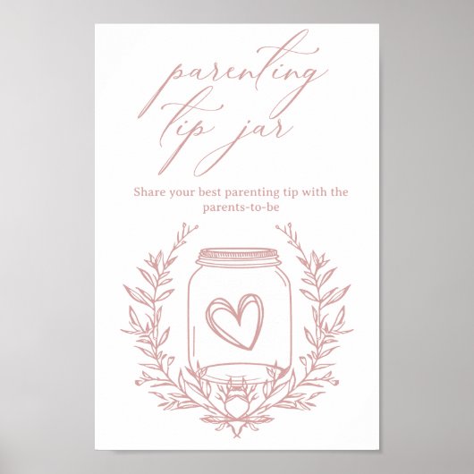Bloemen Roze Baby shower Ouderschap Tip Jar Poster (Voorkant)