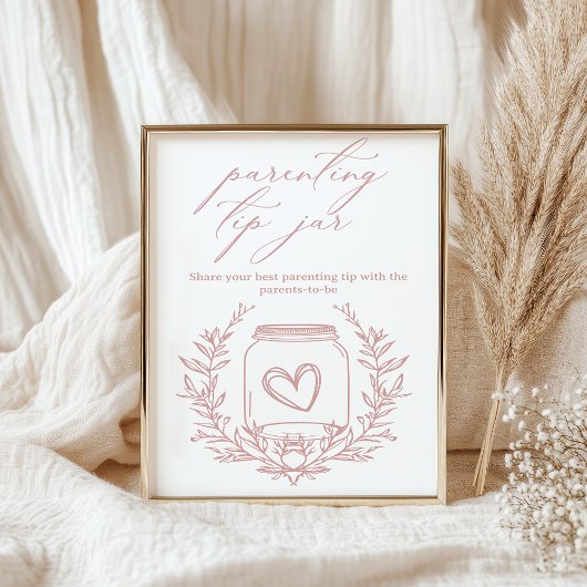 Bloemen Roze Baby shower Ouderschap Tip Jar Poster