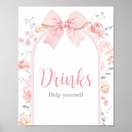 Bloemen Roze Bow Baby in Bloom Baby shower Drinken Poster (Voorkant)
