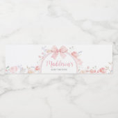 Bloemen Roze Bow Baby in Bloom Baby shower Waterfles Etiket (Enkel label)