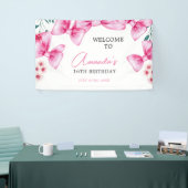 Bloemen Roze Bow Coquette Sweet 16 Verjaardag Spandoek (Beurs)