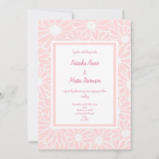 Bloemen roze daisy bruiloft uitnodiging (Voorkant)
