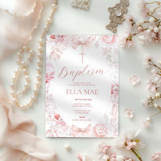 Bloemen Roze Doop Uitnodiging voor Meisjes