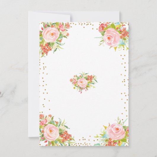 Bloemen Roze en Gouden Bunny Verjaardag Bloemen Kaart (Achterkant)