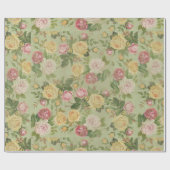   Bloemen Roze en Groen Cadeaupapier (Vlak)