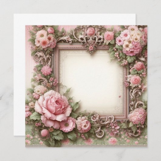 Bloemen Roze en Groene Blank Kaart Sjabloon (Voorkant / Achterkant)