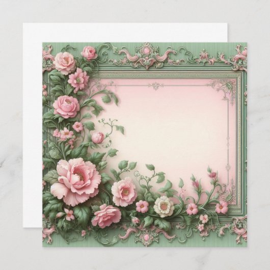 Bloemen Roze en Groene Blank Kaart Sjabloon (Voorkant / Achterkant)