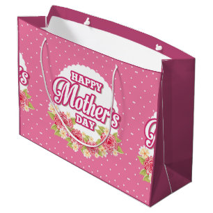 Bloemen Roze en White Polka Dot Happy Mothers Day Groot Cadeauzakje