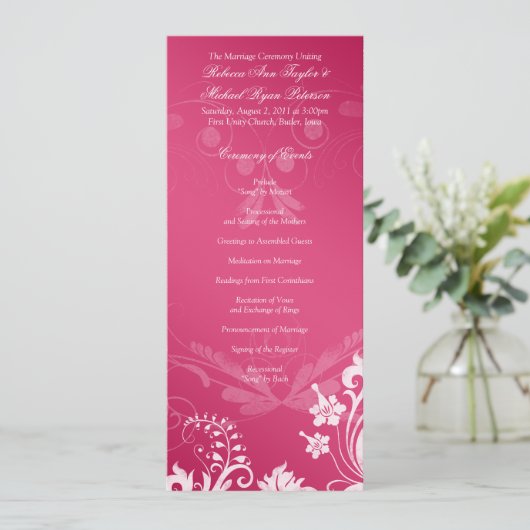 Bloemen Roze en Wit Trouwprogramma Programma (Staand voorkant)