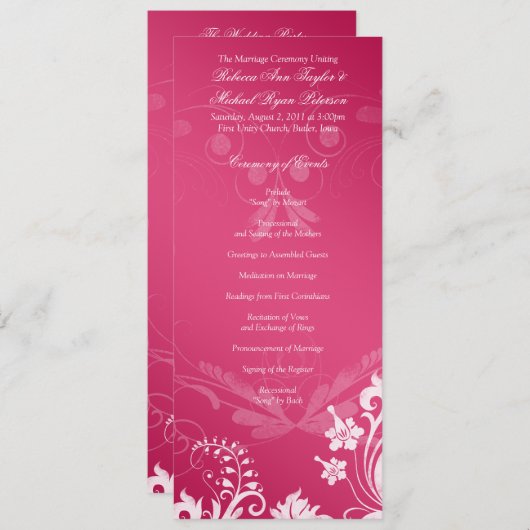 Bloemen Roze en Wit Trouwprogramma Programma (Voorkant / Achterkant)