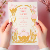 Bloemen Roze Goud Art Nouveau Bruiloft Save The Date