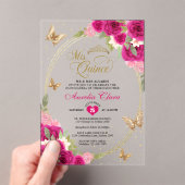 Bloemen roze goud tiara vlinder mis quinceañera acryl uitnodigingen (Insitu (Draagbaar))