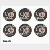 Bloemen Roze Grijs Custom Photo 90th Birthday Ronde Sticker (Vel)
