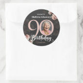 Bloemen Roze Grijs Custom Photo 90th Birthday Ronde Sticker (Tas)