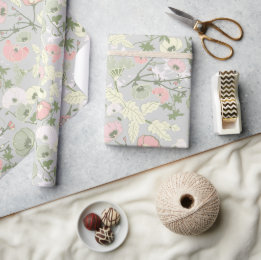 Bloemen Roze Groen Botanisch Patroon Cadeaupapier