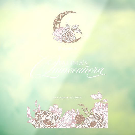 Bloemen Roze Hemelse Maan Quinceanera Welkom Raamsticker (Vel 3)