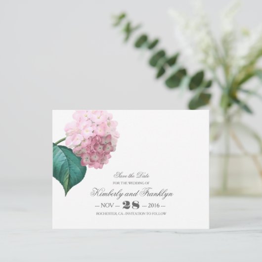 Bloemen Roze Hydrangea Save the Date Aankondigingskaart (Staand voorkant)