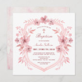 Bloemen Roze Kreeft Doop Uitnodiging (Voorkant / Achterkant)