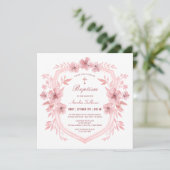 Bloemen Roze Kreeft Doop Uitnodiging (Staand voorkant)