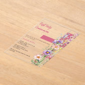 Bloemen roze kruis meisje duidelijk Eerste Communi Acryl Uitnodigingen (Laagn)