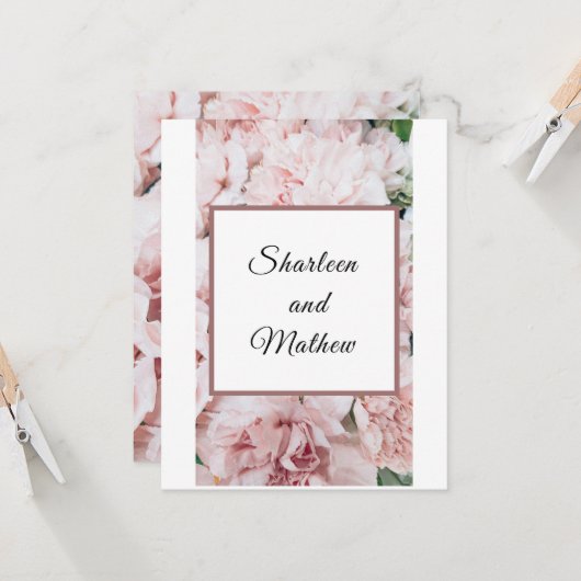 Bloemen Roze Magnolia bruiloft uitnodiging (Voorkant / Achterkant in situ)