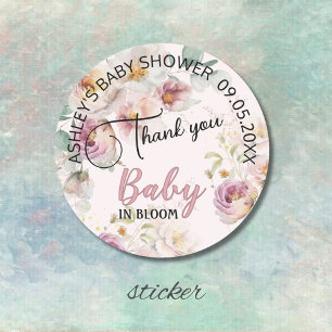 Bloemen Roze Meisje Baby in Bloom Waterverf Ronde Sticker