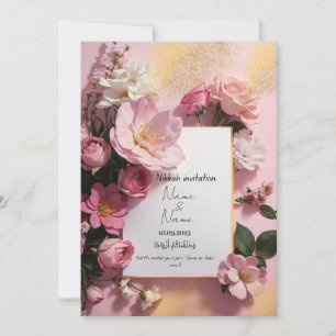 Bloemen roze nikkah uitnodiging