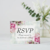 Bloemen Roze Pastel bruiloft uitnodiging RSVP (Staand voorkant)