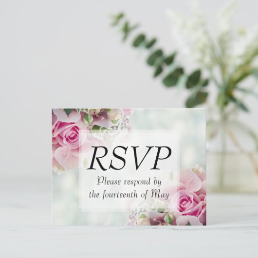 Bloemen Roze Pastel bruiloft uitnodiging RSVP (Staand voorkant)