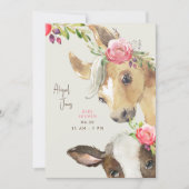 Bloemen Roze Pony & Koe Baby shower Kaart (Voorkant)