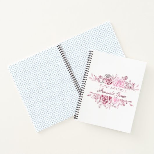 Bloemen Roze Rozen Custom Name Notitieboek (Binnen)