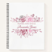 Bloemen Roze Rozen Custom Name Notitieboek (Voorkant)