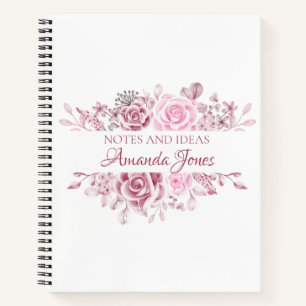 Bloemen Roze Rozen Custom Name Notitieboek