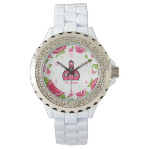 Bloemen & Roze Schoolhouse Docent Horloge