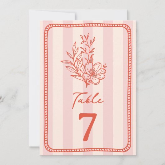 Bloemen roze streep bruiloft kaart (Voorkant)