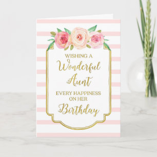 Bloemen Roze Strepen Tante Verjaardag Kaart