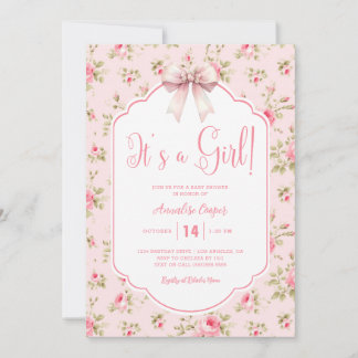 Bloemen Roze strik Het is een meisje Baby shower Kaart