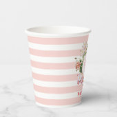 bloemen Roze stripes Monogram Baby shower Papieren Bekers (Voorkant)