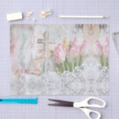 Bloemen Roze Tulp Cross Lace Decoupage Tissuepapier (Craft)
