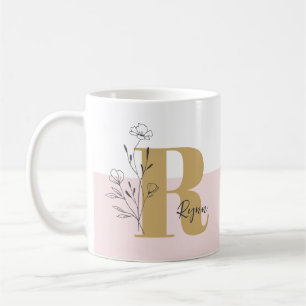 Bloemen Roze Vette Monogram Naam Koffiemok