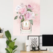 Bloemen Rozen Elegant parfume Flesmonogram Poster (Thuiskantoor)
