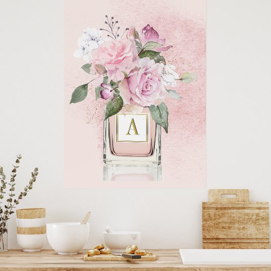 Bloemen Rozen Elegant parfume Flesmonogram Poster (Keuken)
