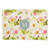  Bloemen Rozen Pioenen Monogram Kussen Hoesje Kussensloop (Voorkant)