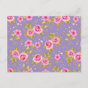  Bloemen Rozen Roze Paarse Patroon Briefkaart