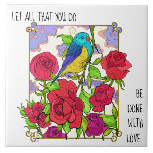 Bloemen (Rozen), w vers van 1 Korintiërs 16:14 Tegeltje