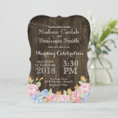  bloemen Rustic Barn Wood Wedding Invites Kaart (Staand voorkant)
