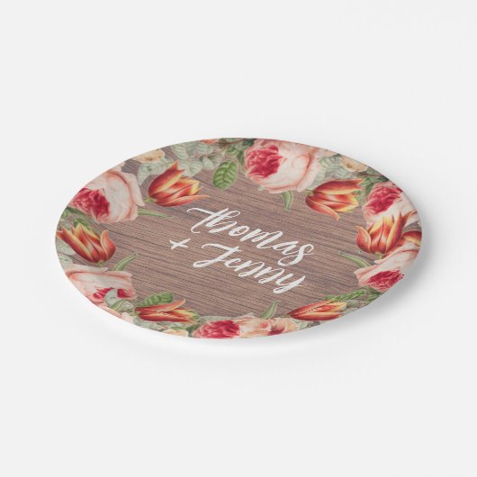 Bloemen Rustiek Boerderij Schuur Bruiloft Papieren Bordje (Gekanteld)