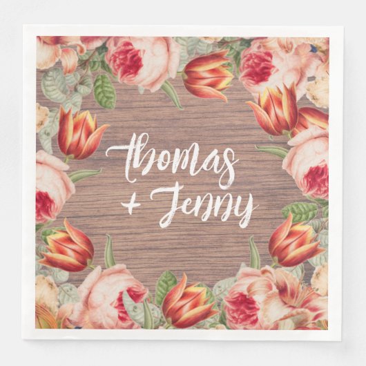 Bloemen Rustiek Boerderij Schuur Bruiloft Servet (Voorkant)