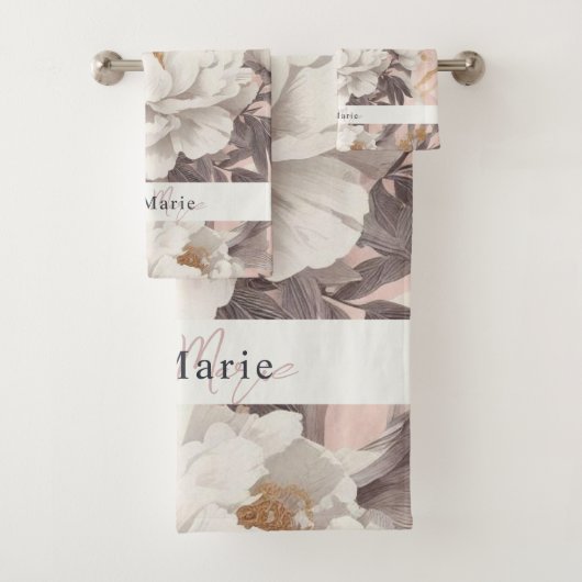 Bloemen rustiek elegant grijs bad handdoek (Insitu)