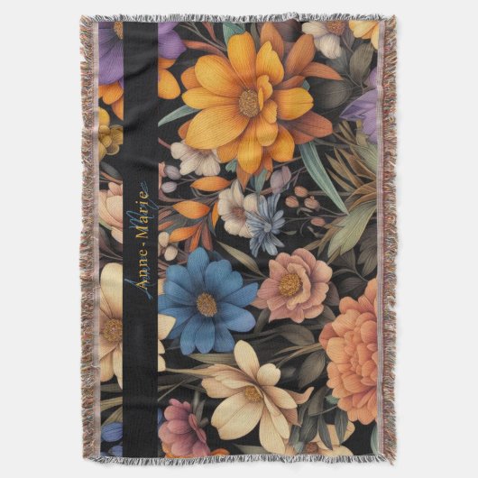 Bloemen rustiek elegant zwart deken (Voorkant Verticaal)